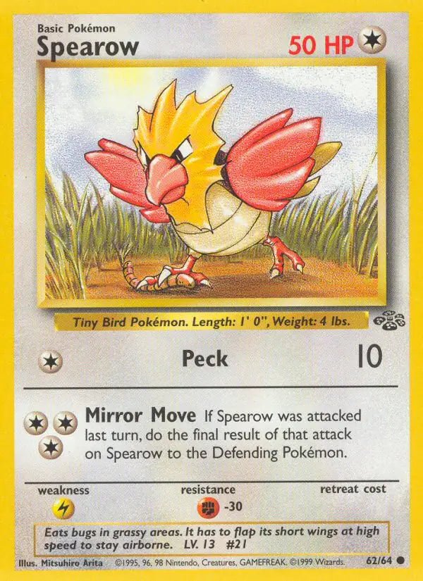 Spearow 62/64 Jungle Set Unlimited Common Pokemon Card