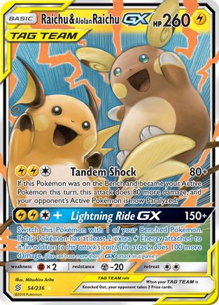 Raichu & Alolan Raichu-GX 54/236 - Unified Minds Pokemon Holofoil
