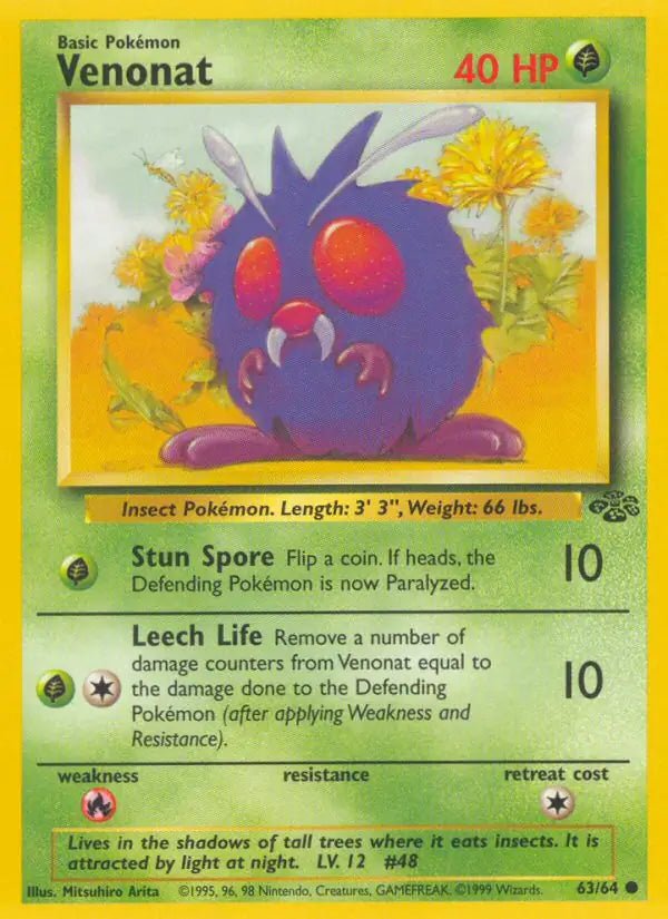 Venonat 63/64 Jungle Set Unlimited Common Pokemon Card