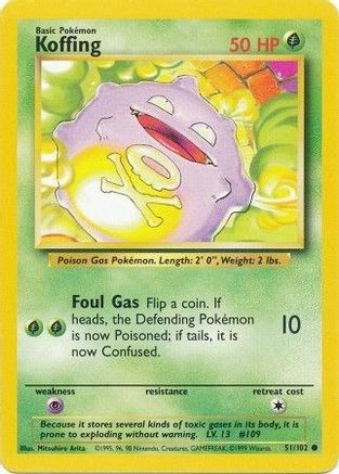 Koffing 51/102 Base Set Pokemon TCG